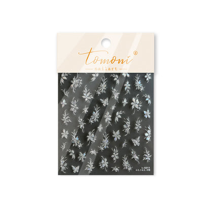 Delicate White Hand-Painted Floral Nail Stickers with Pearl Shell Glow - Minimalist Botanical Nail Art Decals, Sheer Pearl Effect Nail Designs for Women