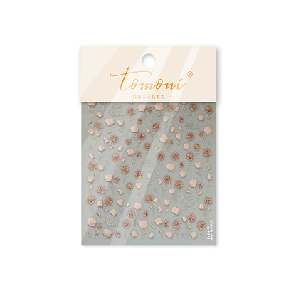 Vintage Blush Rose Metal Nail Stickers - Retro Nail Art with Metallic Rose Gold Accents, 3D Floral Embossed Nail Decals for Women, Elegant Romantic Nail Designs