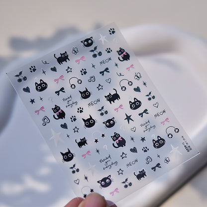 Adorable Black Cat Themed Nail Stickers - 30 PCS Thin yet Durable Flexible Nail Art Decals with Playful Kitty Designs for Women and Girls, Cute Animal Nail Decor