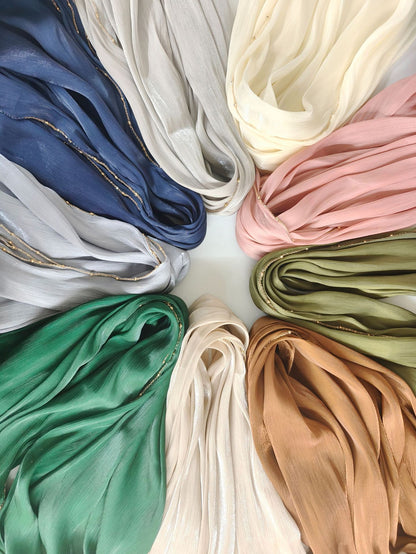 Shiny Satin Smooth Crepe Four-Sided Metal Chain Headscarf High-End Malay Middle Eastern Headscarf Arab