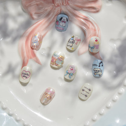 Kids Cartoon Doodle Nail Stickers with Iridescent Shell Glow - Fun Animal & Shape Designs, Non-Toxic Nail Decals for Children, Easy Peel-off Nail Art for Girls & Boys