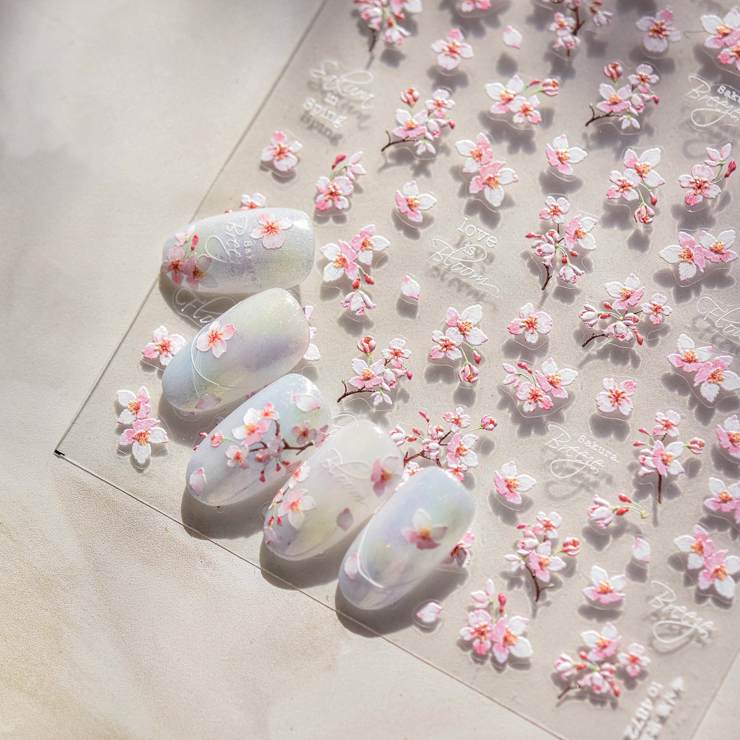 Embossed Nail Stickers Spring Outing Hot-Selling Cherry Blossom Soft Mist Pink Nail Stickers Spring Sakura Decorative Stickers