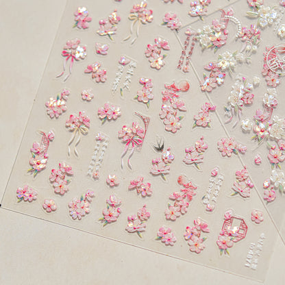 Embossed Nail Stickers Internet Celebrity Hot Style Ancient Style Spring Peach Blossom Nail Stickers Spring Peach Blossom Accessories Stickers