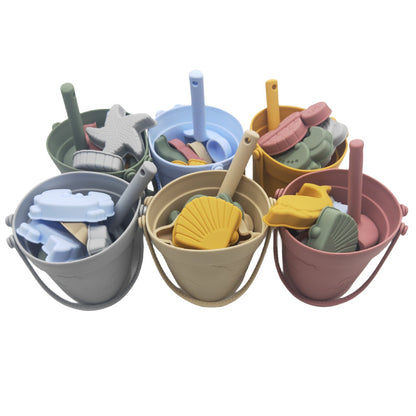Silicone Family Beach Toys Sand Play Set - 10PCS Soft Safe Sandcastle Molds & Digging Tools for Kids Toddlers, Waterproof Seaside Vacation Sandbox Toys for Malaysia Beaches