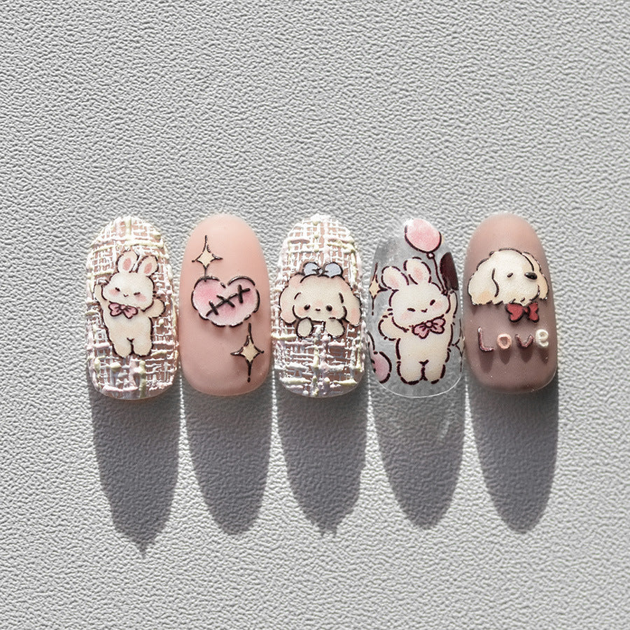 Adorable Hamburger Puppy 3D Embossed Nail Stickers - Fun Food & Animal Themed Nail Art Decals with Cute Character Designs for Women and Girls