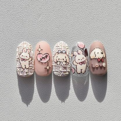Adorable Hamburger Puppy 3D Embossed Nail Stickers - Fun Food & Animal Themed Nail Art Decals with Cute Character Designs for Women and Girls