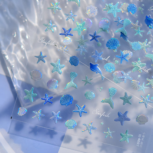 Bestseller Starfish Jelly Nail Stickers - 3D Translucent Sea Theme Nail Art Decals with Waterproof Design for Women and Girls, Cute Summer Nail Decor