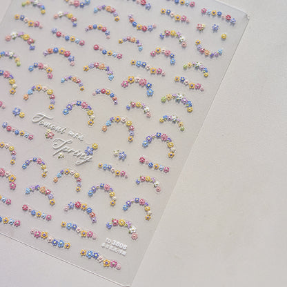 Fresh Small Flowers 3D Embossed Nail Stickers - Delicate Floral Nail Art Decals with Dimensional Petal Designs, Spring Bloom Nail Decor for Women, Salon-Quality Manicure