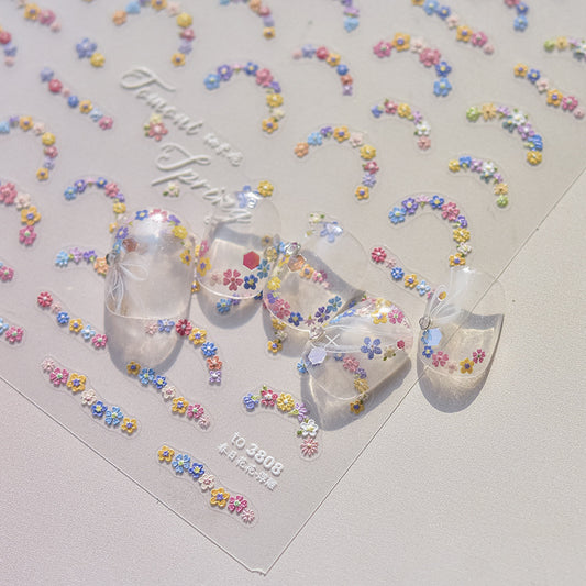 Fresh Small Flowers 3D Embossed Nail Stickers - Delicate Floral Nail Art Decals with Dimensional Petal Designs, Spring Bloom Nail Decor for Women, Salon-Quality Manicure
