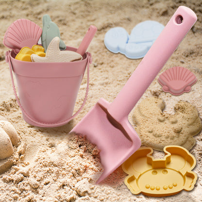 Silicone Family Beach Toys Sand Play Set - 10PCS Soft Safe Sandcastle Molds & Digging Tools for Kids Toddlers, Waterproof Seaside Vacation Sandbox Toys for Malaysia Beaches