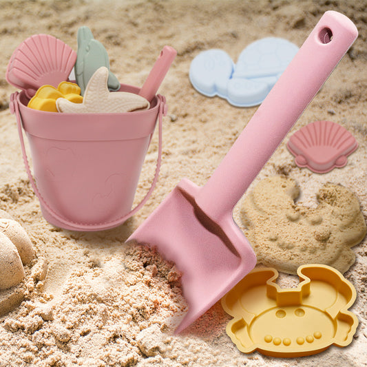 Silicone Family Beach Toys Sand Play Set - 10PCS Soft Safe Sandcastle Molds & Digging Tools for Kids Toddlers, Waterproof Seaside Vacation Sandbox Toys for Malaysia Beaches