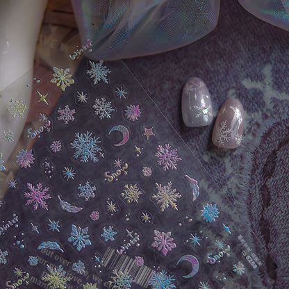 Winter Christmas Sweater Nail Stickers with Snowflake & Pearl Shell Glow - 3D Knit Texture Transparent Nail Decals for Holiday Parties, Festive Winter Manicure Designs