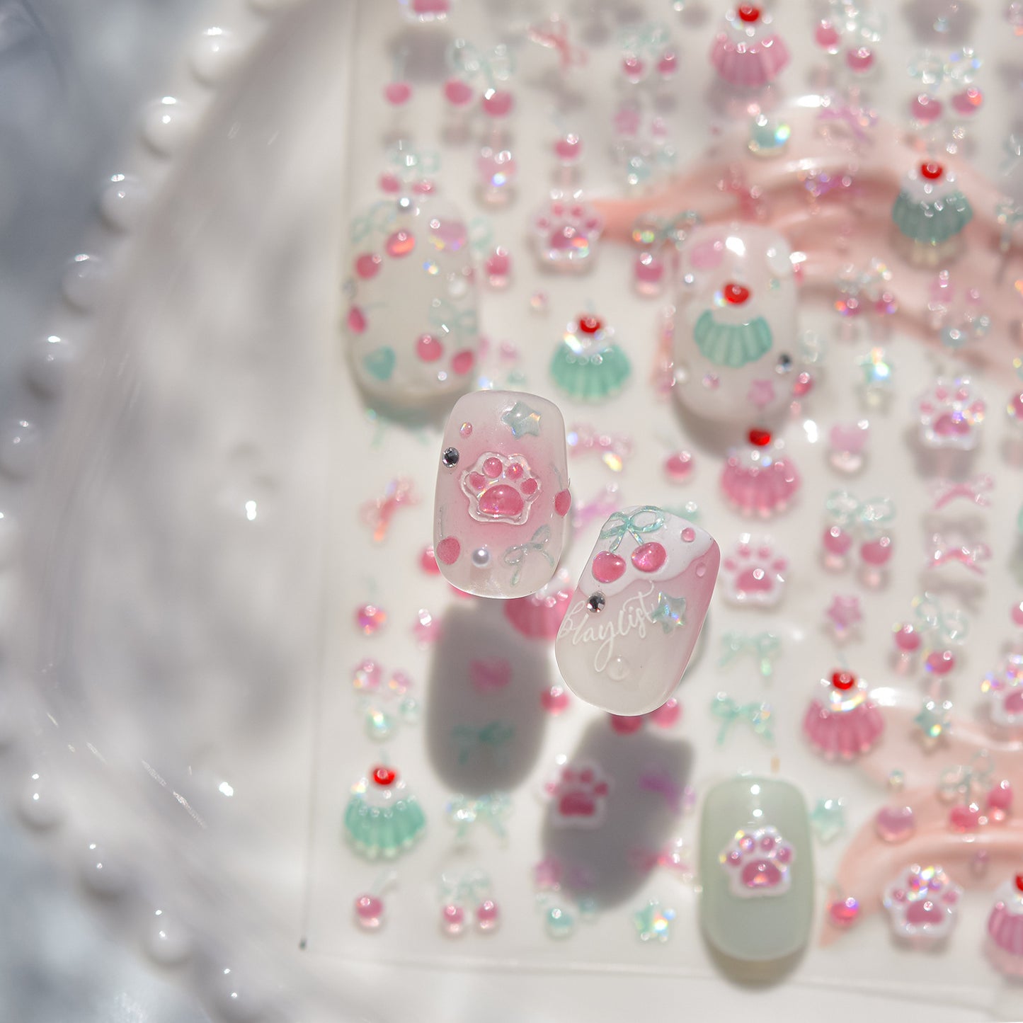 Jelly Nail Stickers Cute Girls Nail Stickers Cherry Pudding Nail Auxiliary Stickers