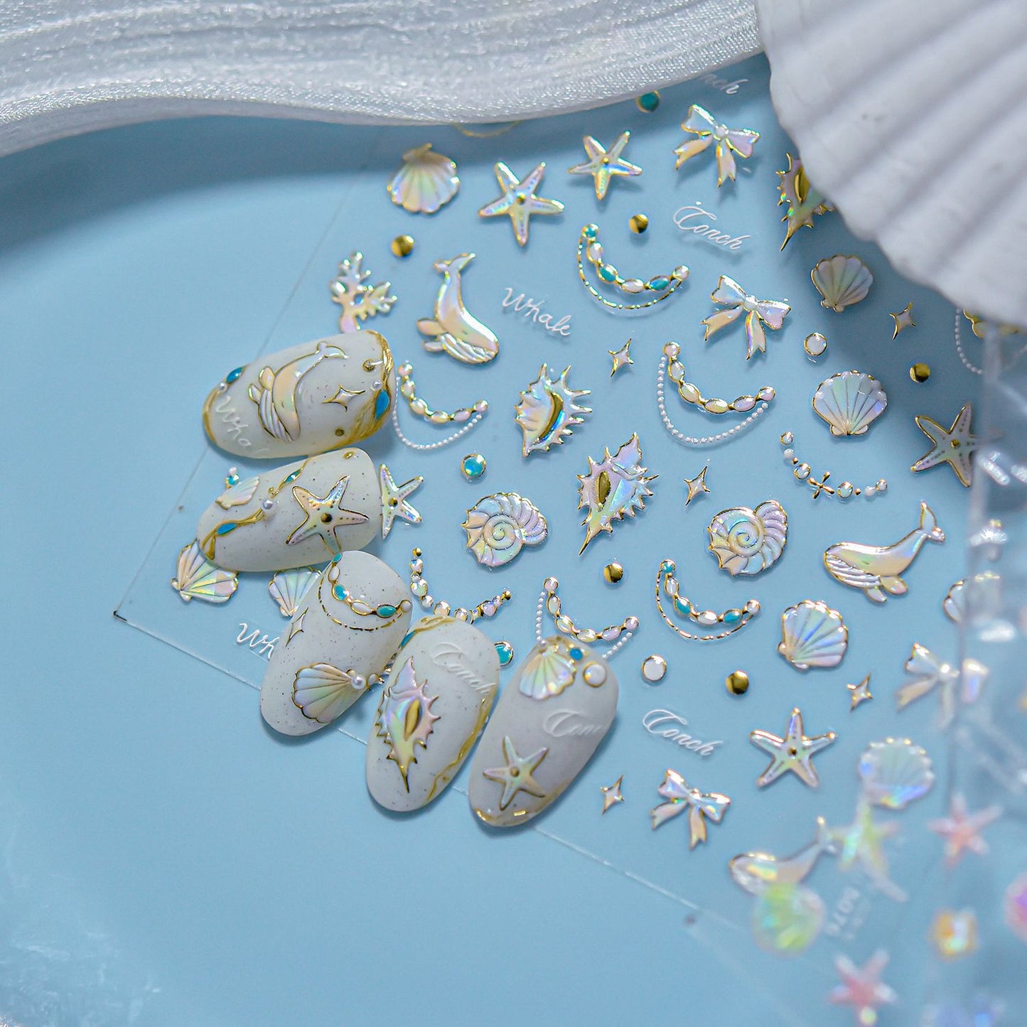Shell Light Nail Stickers ins Popular3d 3D Nail Stickers Iridescent Shell Nail Art Decorations Mixed Styles
