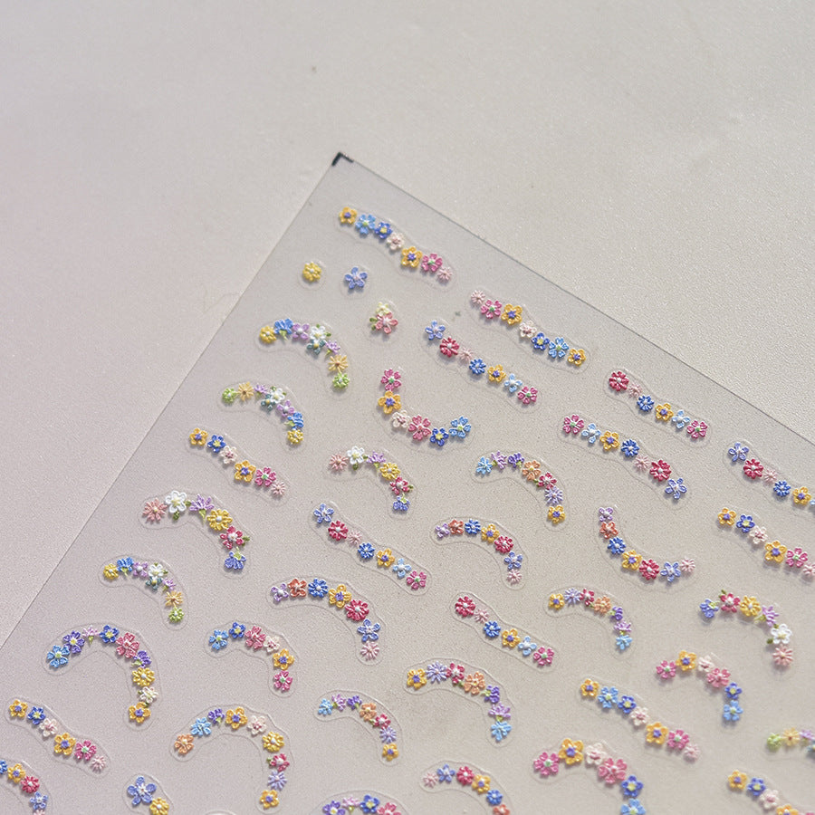Fresh Small Flowers 3D Embossed Nail Stickers - Delicate Floral Nail Art Decals with Dimensional Petal Designs, Spring Bloom Nail Decor for Women, Salon-Quality Manicure