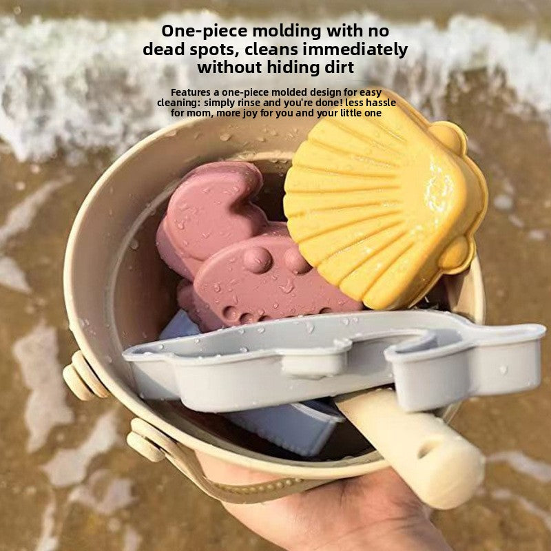 Silicone Family Beach Toys Sand Play Set - 10PCS Soft Safe Sandcastle Molds & Digging Tools for Kids Toddlers, Waterproof Seaside Vacation Sandbox Toys for Malaysia Beaches