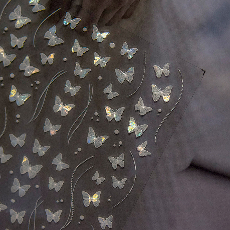 Shell Light Nail Stickers Hot-Selling Retro Nail Stickers Factory Wholesale Little White Butterfly Stickers3888