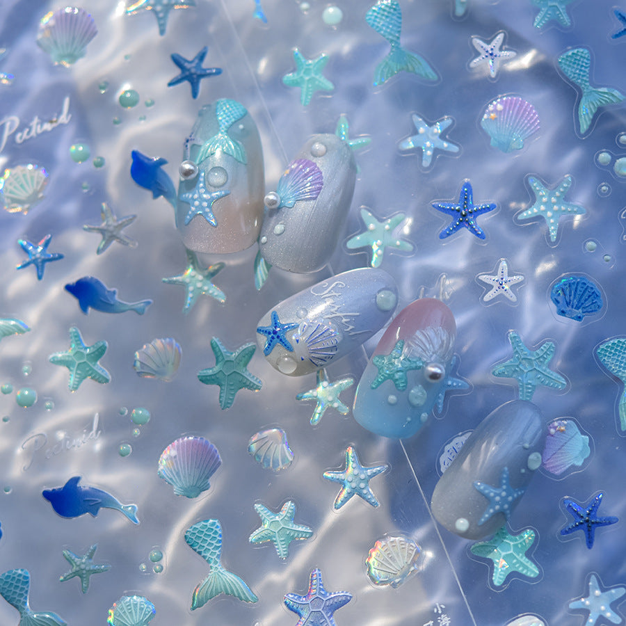 Bestseller Starfish Jelly Nail Stickers - 3D Translucent Sea Theme Nail Art Decals with Waterproof Design for Women and Girls, Cute Summer Nail Decor