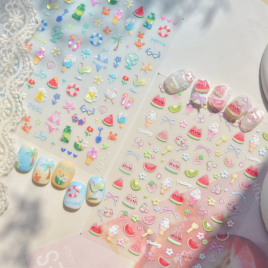 Jelly Nail Stickers Hot-selling Cute Nail Stickers Watermelon Ice Cream Decorations Nail Art