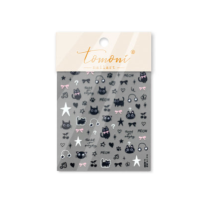 Adorable Black Cat Themed Nail Stickers - 30 PCS Thin yet Durable Flexible Nail Art Decals with Playful Kitty Designs for Women and Girls, Cute Animal Nail Decor