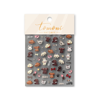 Adorable Hamburger Puppy 3D Embossed Nail Stickers - Fun Food & Animal Themed Nail Art Decals with Cute Character Designs for Women and Girls