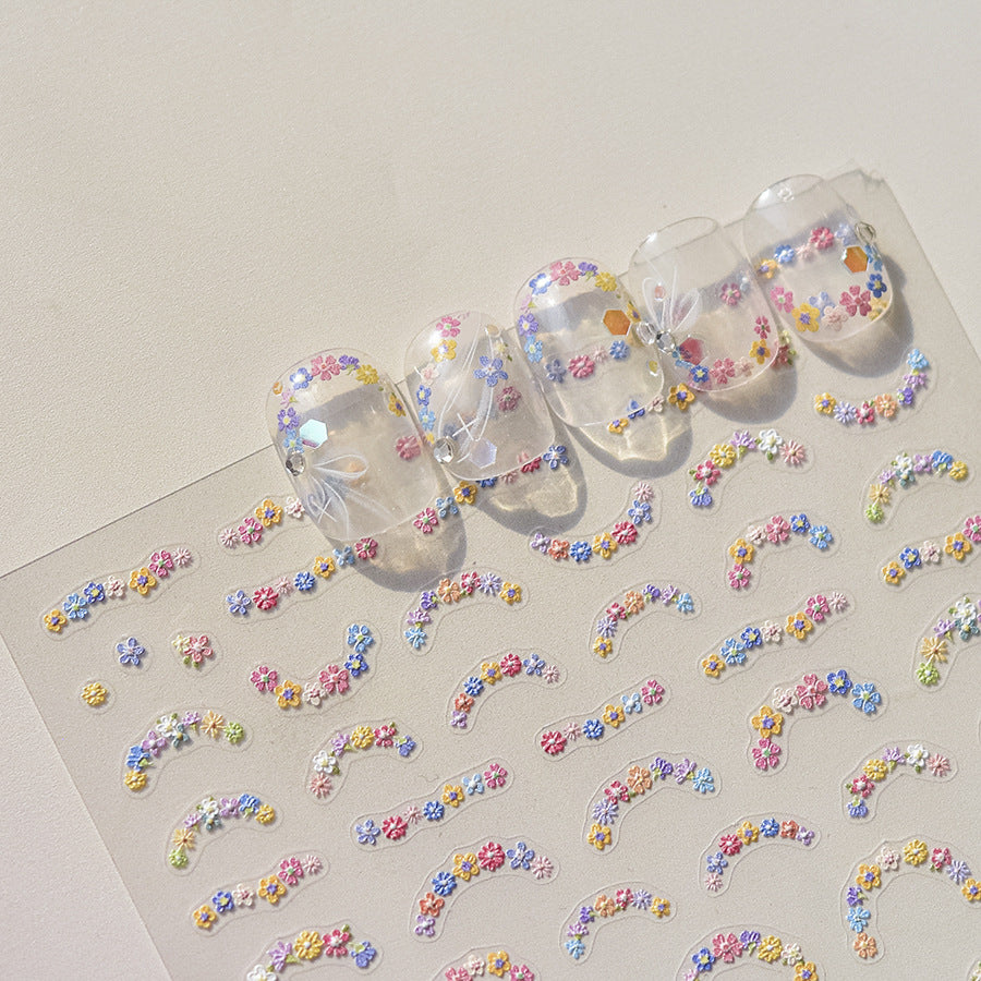Fresh Small Flowers 3D Embossed Nail Stickers - Delicate Floral Nail Art Decals with Dimensional Petal Designs, Spring Bloom Nail Decor for Women, Salon-Quality Manicure