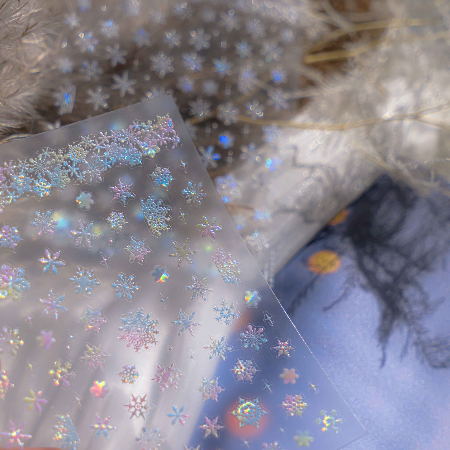 Pearl Shell Glow Snowflake Nail Stickers for Children - Colorful Winter Themed Nail Decals with Iridescent Shine, Non-Toxic & Waterproof Nail Art for Girls Boys