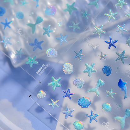 Bestseller Starfish Jelly Nail Stickers - 3D Translucent Sea Theme Nail Art Decals with Waterproof Design for Women and Girls, Cute Summer Nail Decor