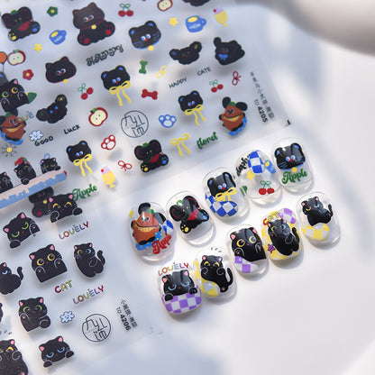 Adorable Black Cat Themed Nail Stickers - 30 PCS Thin yet Durable Flexible Nail Art Decals with Playful Kitty Designs for Women and Girls, Cute Animal Nail Decor