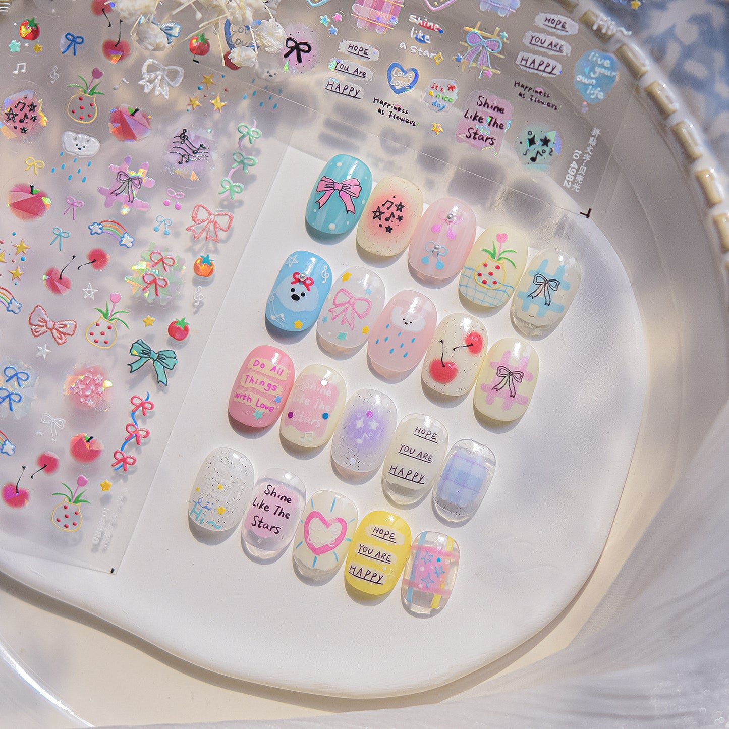 Collage Doodle Shell Effect Nail Stickers for Kids - Iridescent Pearl Nail Art Decals with Fun Patterns, Non-Toxic & Easy to Apply Nail Decor for Children