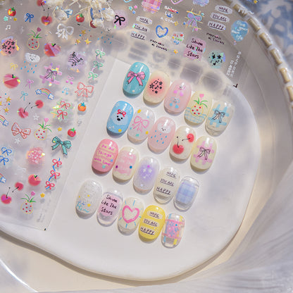 Collage Doodle Shell Effect Nail Stickers for Kids - Iridescent Pearl Nail Art Decals with Fun Patterns, Non-Toxic & Easy to Apply Nail Decor for Children