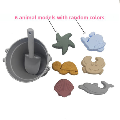 Silicone Family Beach Toys Sand Play Set - 10PCS Soft Safe Sandcastle Molds & Digging Tools for Kids Toddlers, Waterproof Seaside Vacation Sandbox Toys for Malaysia Beaches