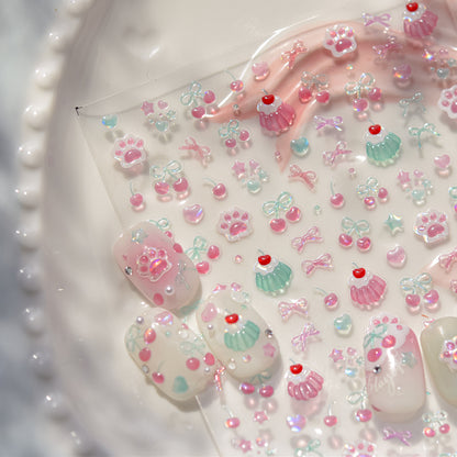 Jelly Nail Stickers Cute Girls Nail Stickers Cherry Pudding Nail Auxiliary Stickers