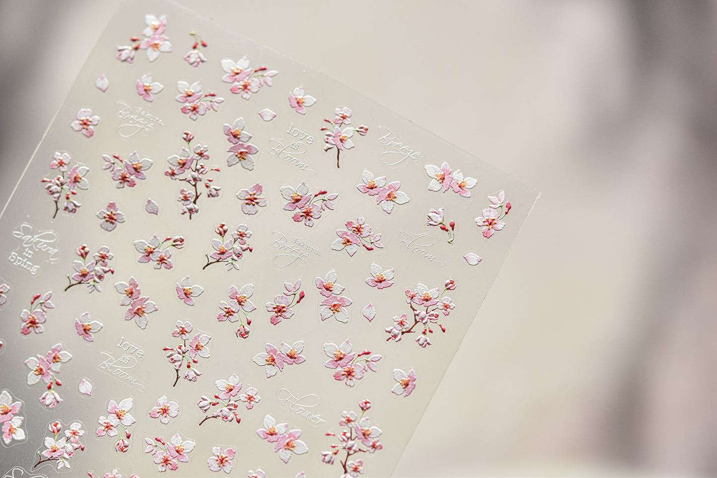 Embossed Nail Stickers Spring Outing Hot-Selling Cherry Blossom Soft Mist Pink Nail Stickers Spring Sakura Decorative Stickers