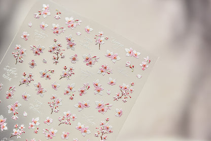 Embossed Nail Stickers Spring Outing Hot-Selling Cherry Blossom Soft Mist Pink Nail Stickers Spring Sakura Decorative Stickers