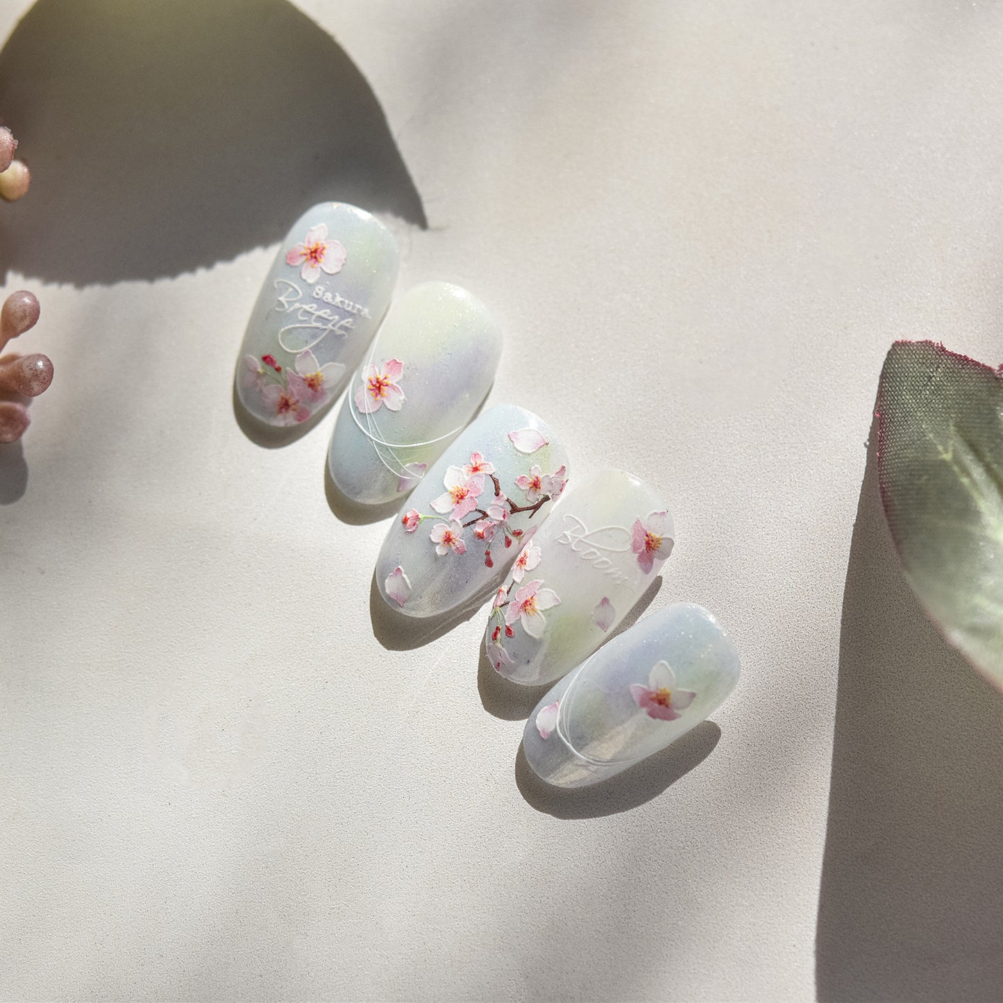 Embossed Nail Stickers Spring Outing Hot-Selling Cherry Blossom Soft Mist Pink Nail Stickers Spring Sakura Decorative Stickers