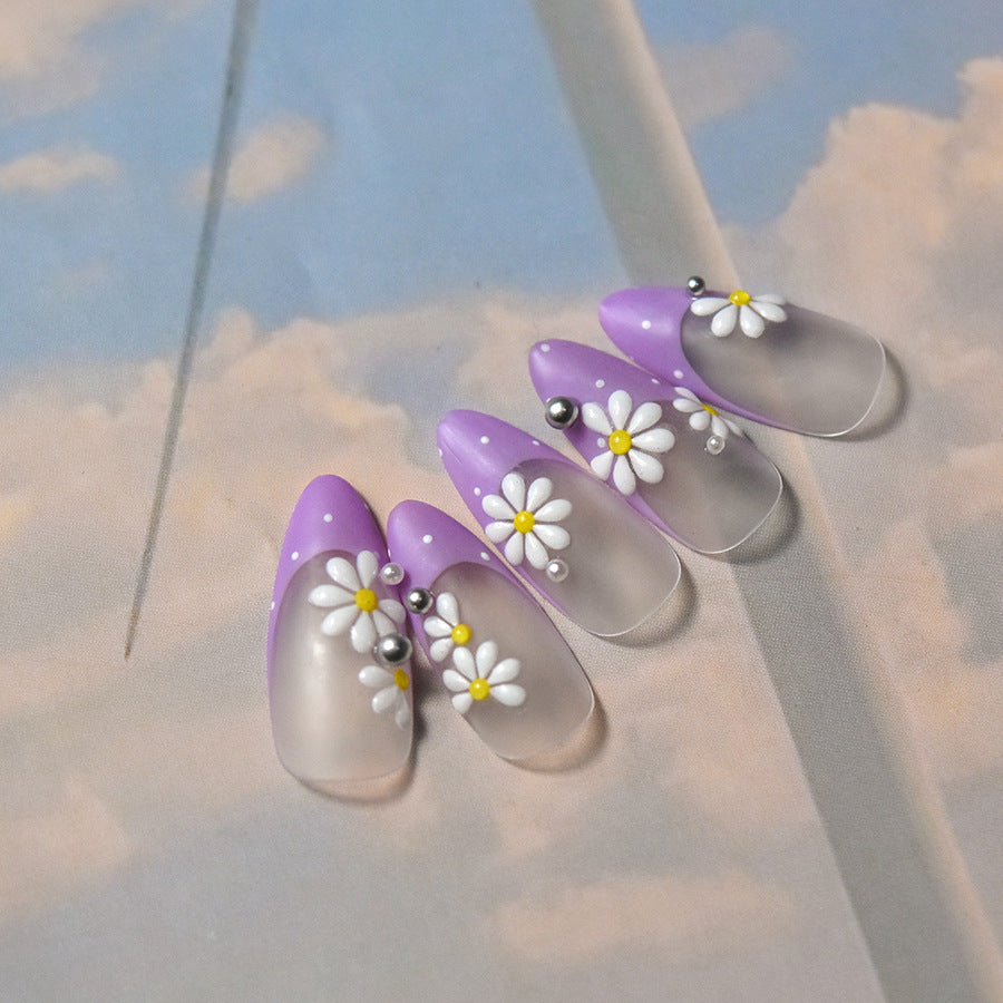 Vintage White Daisy Jelly Nail Stickers - 3D Translucent Floral Nail Art Decals with Pearl Accents, Retro Spring Design for Women, Salon-Quality Manicure