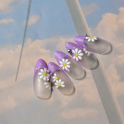 Vintage White Daisy Jelly Nail Stickers - 3D Translucent Floral Nail Art Decals with Pearl Accents, Retro Spring Design for Women, Salon-Quality Manicure