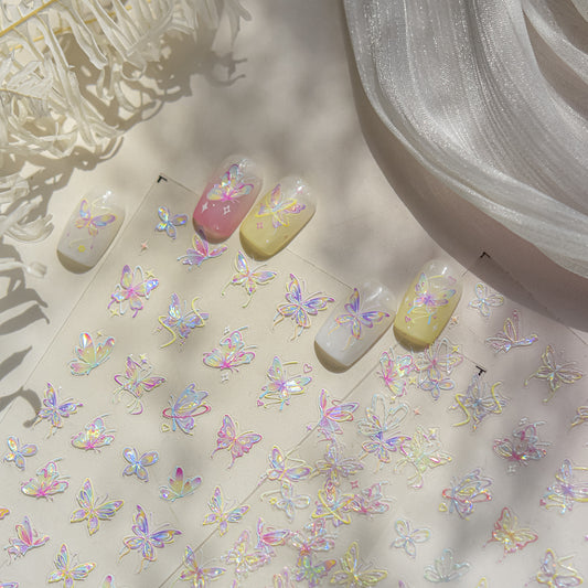 3D Colorful Butterfly Embossed Nail Stickers - Dimensional Flying Butterfly Nail Art Decals with Pearlescent Effects, Realistic Wing Textures for Women