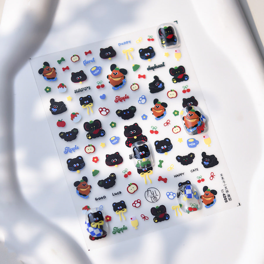 Adorable Black Cat Themed Nail Stickers - 30 PCS Thin yet Durable Flexible Nail Art Decals with Playful Kitty Designs for Women and Girls, Cute Animal Nail Decor