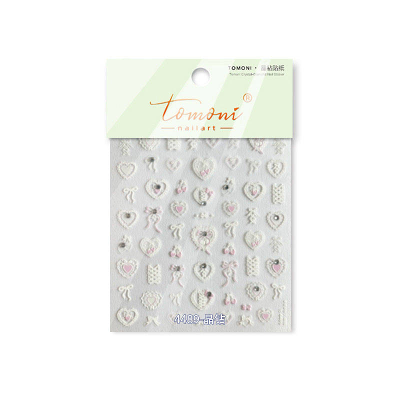 Romantic Heart Lace Crystal Nail Stickers - Delicate 3D Embossed Lace Patterns with Sparkling Rhinestones, Vintage Inspired Nail Art Decals for Women