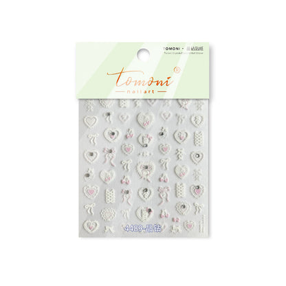 Romantic Heart Lace Crystal Nail Stickers - Delicate 3D Embossed Lace Patterns with Sparkling Rhinestones, Vintage Inspired Nail Art Decals for Women