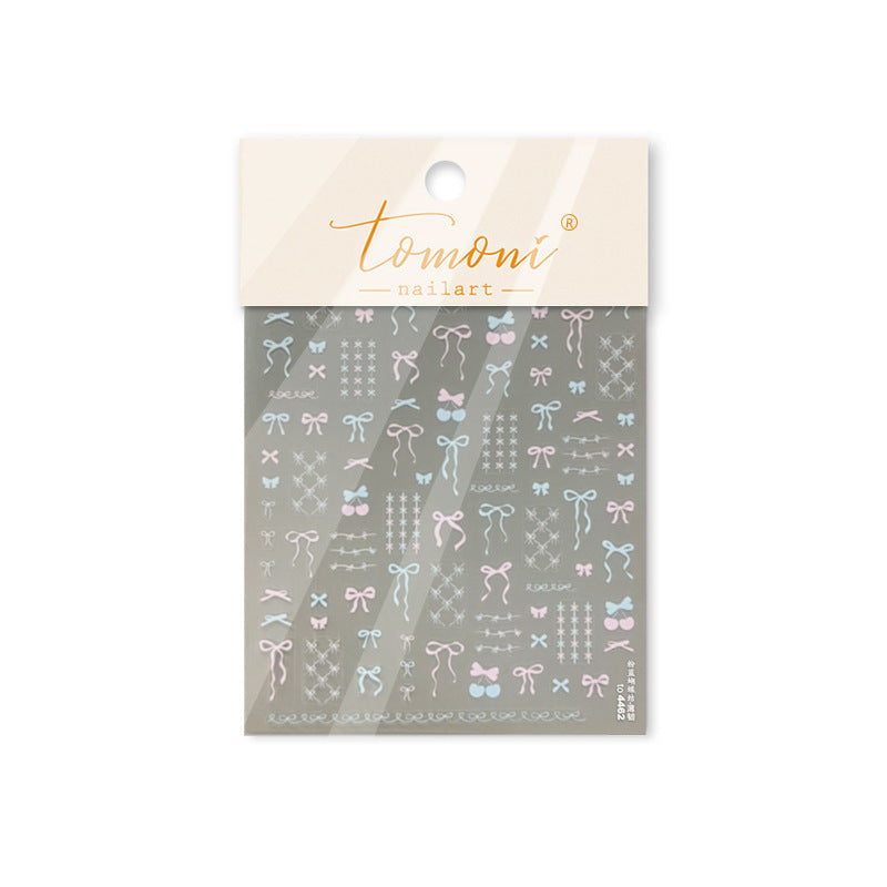 Pink Blue Bow Nail & Phone Stickers Set - Ultra Thin yet Durable Glossy Nail Art Decals and Phone Case Decor with 3D Effect, Cute Pastel Nail Designs for Women and Girls
