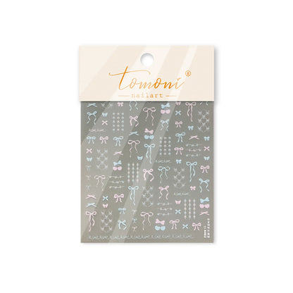 Pink Blue Bow Nail & Phone Stickers Set - Ultra Thin yet Durable Glossy Nail Art Decals and Phone Case Decor with 3D Effect, Cute Pastel Nail Designs for Women and Girls