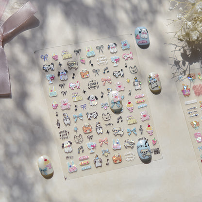Kids Cartoon Doodle Nail Stickers with Iridescent Shell Glow - Fun Animal & Shape Designs, Non-Toxic Nail Decals for Children, Easy Peel-off Nail Art for Girls & Boys