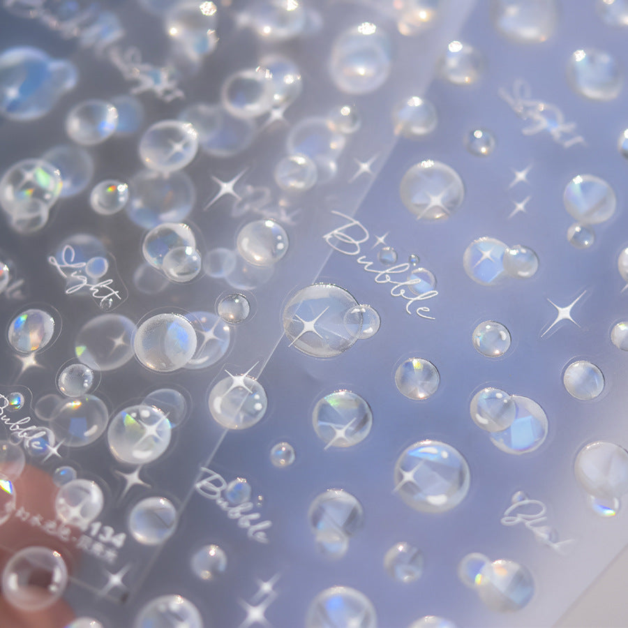 3D Glossy Dolphin Nail Stickers with Pearl Bubbles - Summer Water Light Nail Art Decals, Shimmering Ocean Theme Nail Designs with Shell Glow Effect