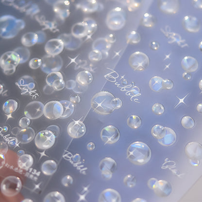 3D Glossy Dolphin Nail Stickers with Pearl Bubbles - Summer Water Light Nail Art Decals, Shimmering Ocean Theme Nail Designs with Shell Glow Effect