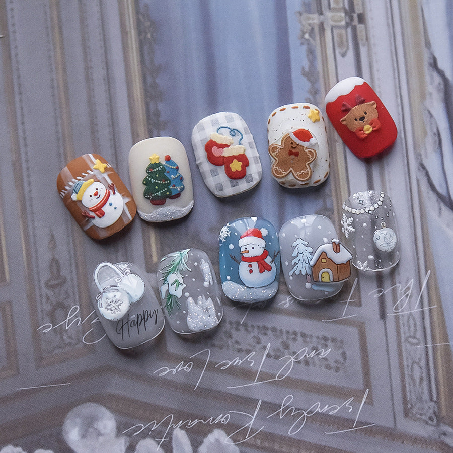Winter Romance Christmas Embossed Nail Stickers - 3D Holiday Nail Art Decals with Snowflake, Reindeer & Santa Designs, Festive Christmas Manicure for Holiday Parties