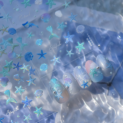 Bestseller Starfish Jelly Nail Stickers - 3D Translucent Sea Theme Nail Art Decals with Waterproof Design for Women and Girls, Cute Summer Nail Decor