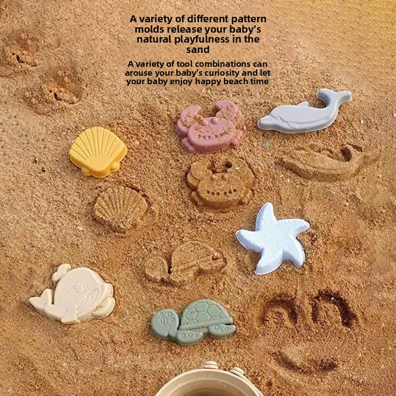 Silicone Family Beach Toys Sand Play Set - 10PCS Soft Safe Sandcastle Molds & Digging Tools for Kids Toddlers, Waterproof Seaside Vacation Sandbox Toys for Malaysia Beaches